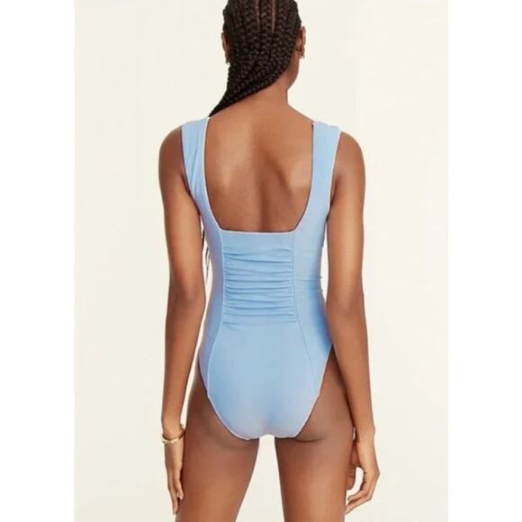 J Crew Ruched Squareneck One Piece Swimsuit Blue Mist Plus 22 Swim Beach Pool - Picture 2 of 8